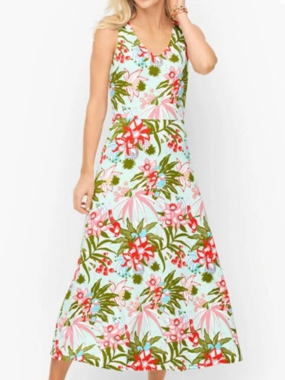 Womens Sleevelsss Cotton Knit Floral Maxi Dress - Talbots- S Petite
